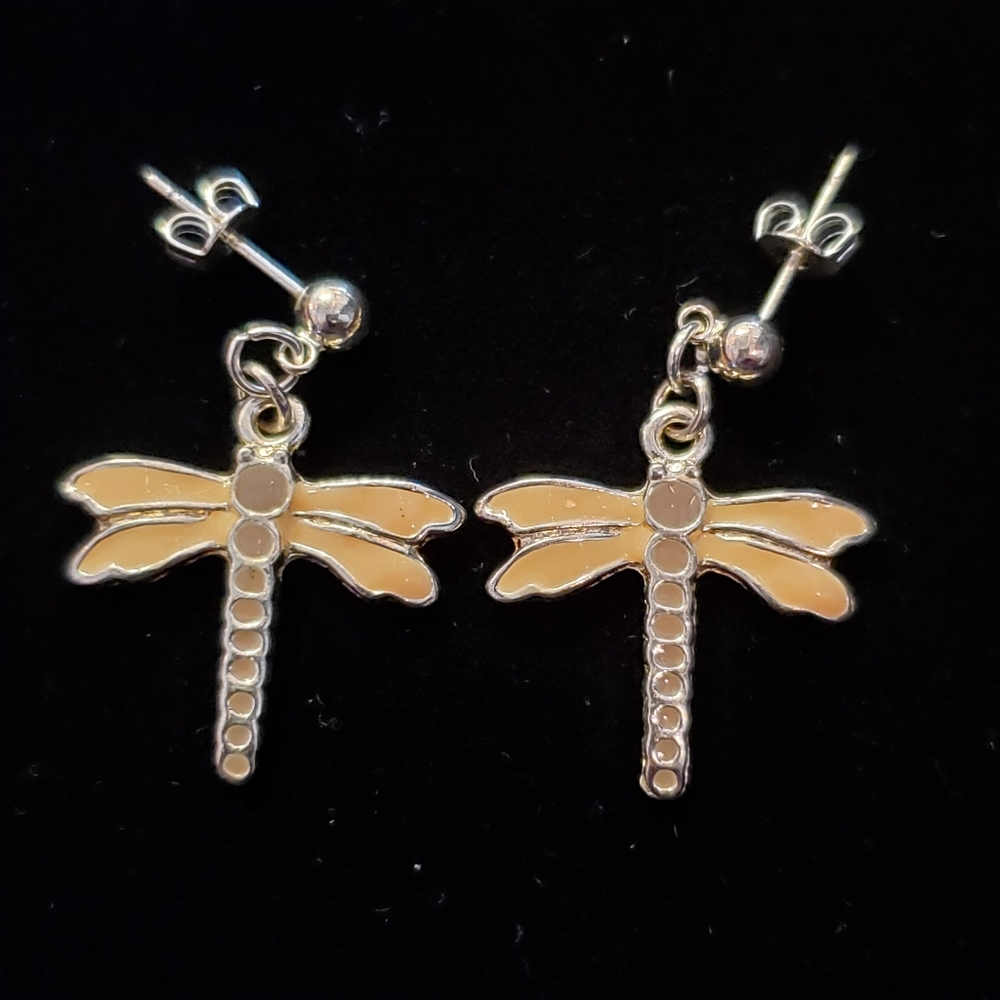 Peach Dragonfly Dangle Earrings
